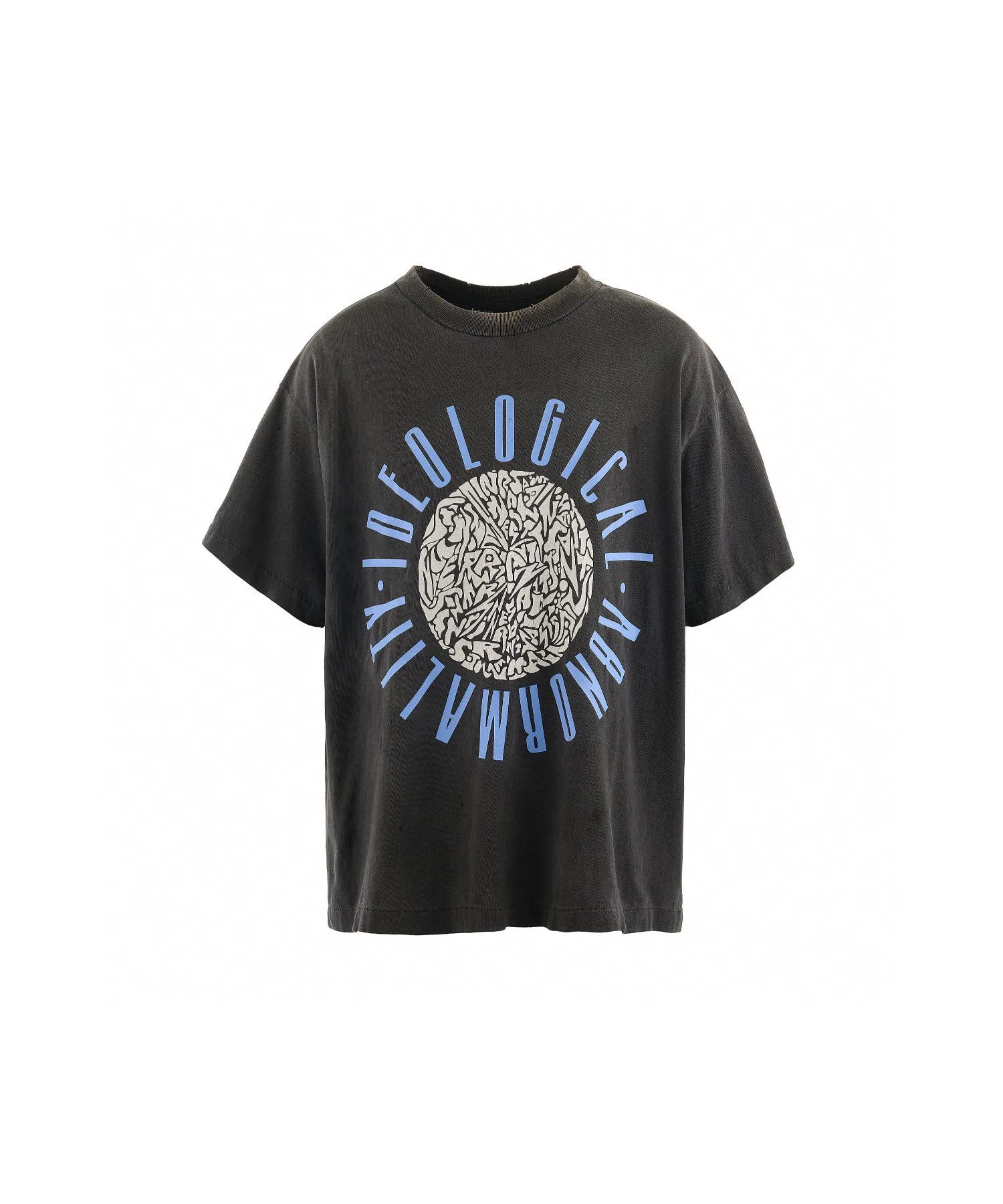 SAINT Mxxxxxx IDEOLOGICAL SS TEE/BLK Peace and anti-war crack pattern tee, washed black S-XL, look for the cylindrical fabric without side seams, the open width is almost meaningless Asut ready-made garments dyed, the whole piece is sprayed with horse-hair spray, and then sprayed again to fade, the collar and cuffs are frayed, many places are broken, oversized printing position, genuine level restoration, complete accessories, with little angel anti-counterfeiting label